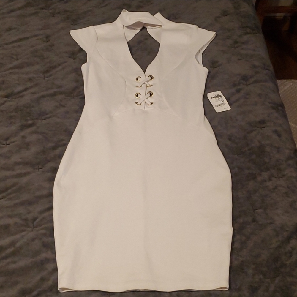 Charlotte Russe White Dress with Lace-Up Detail